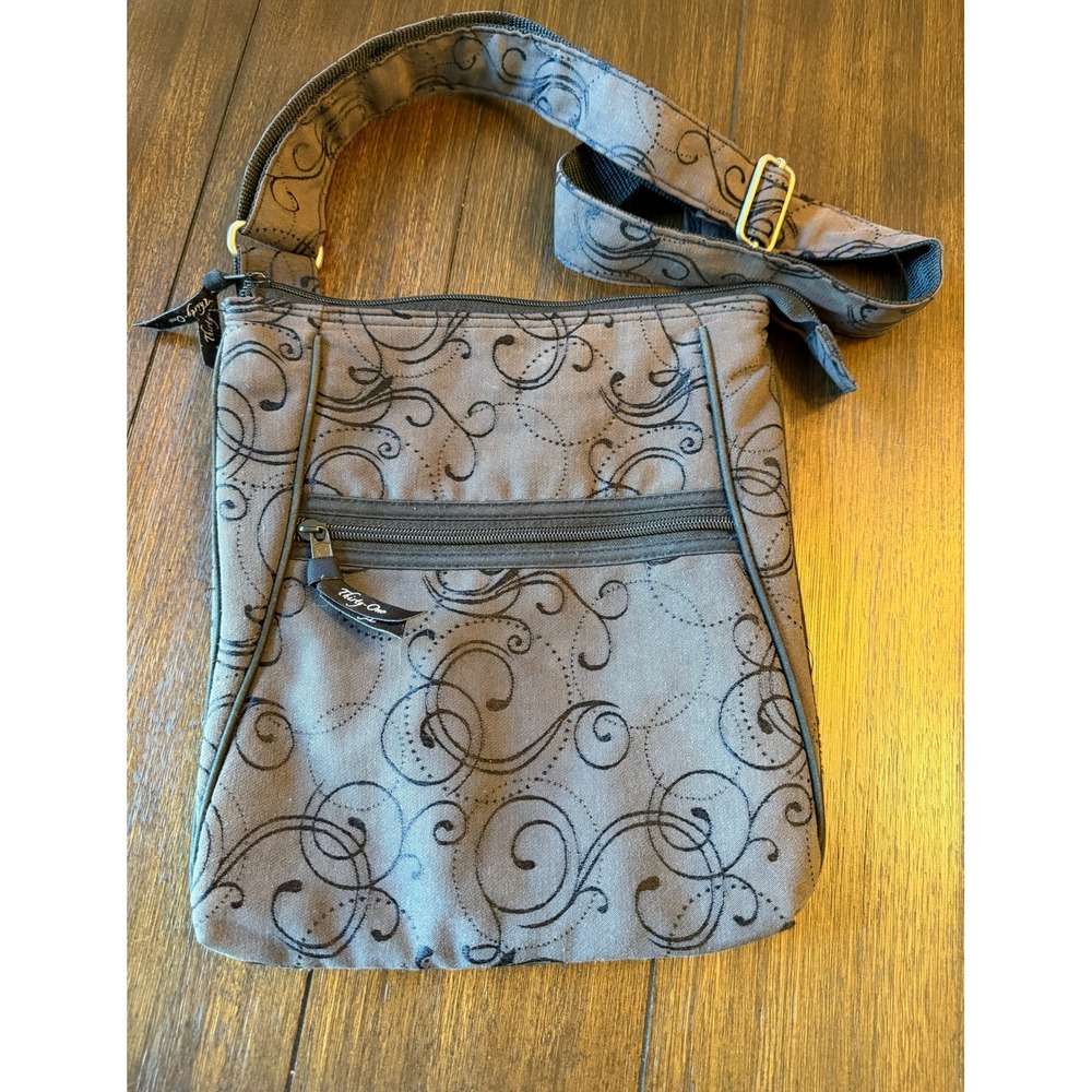 Thirty-One Brown Black Scroll Crossbody Bag Organizing Shoulder Purse